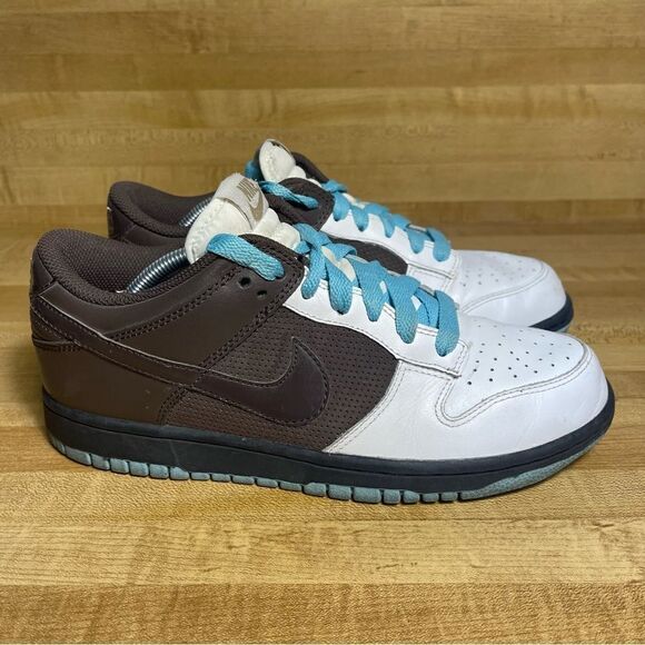 2008 Nike Dunk Low White/Baroque Brown/ Powder Blue Women's Size 8.5 317813-121 - Picture 1 of 7